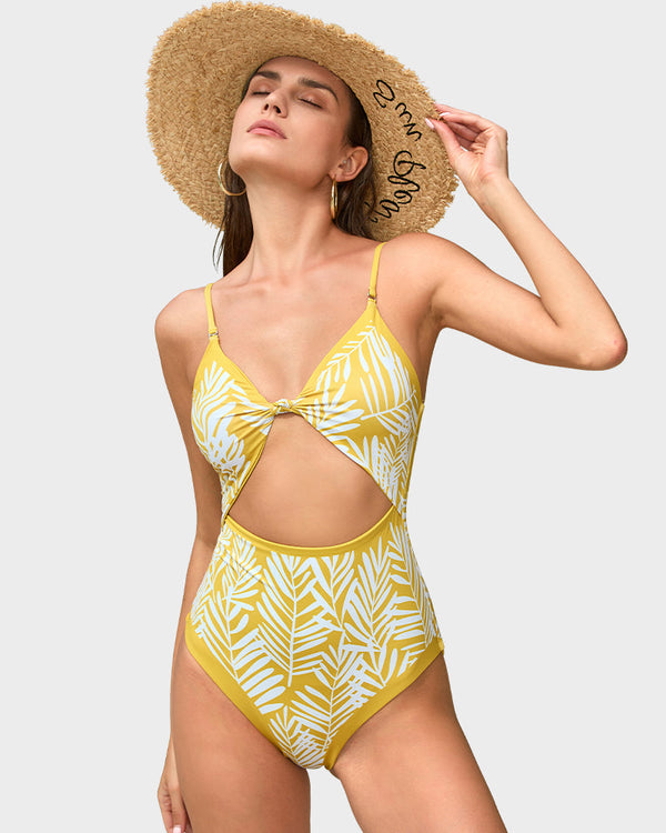 Reversible Palm Leaf Cut-Out One-Piece Swimsuit