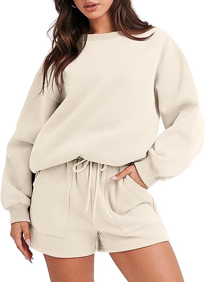 Women 2 Piece Sweatshirt & Shorts Lounge Set (Buy 2 Free Shipping)