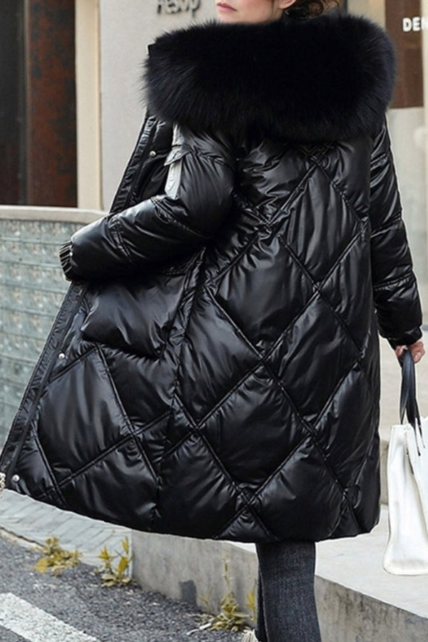 Ladies Glossy Mid-length Loose Thickened Warm Cotton Jacket